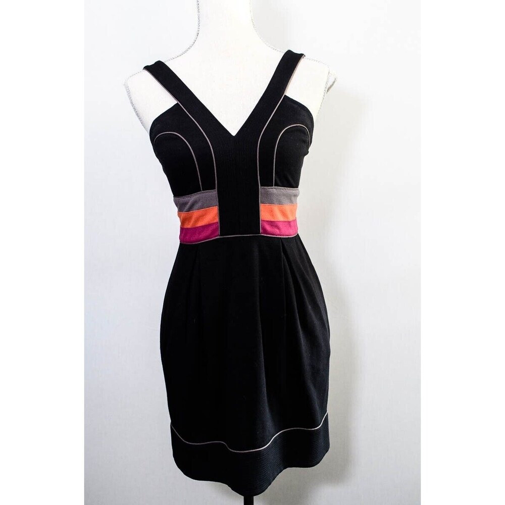 BCBG MaxAzria Stretch Rayon Casual Dress Size 2 bodycon Black Pink orange
